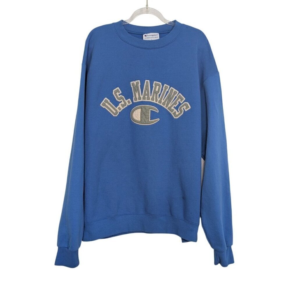 Champion US Marines Sweatshirt Mens Size Large Blue Crew Neck Long Sleeve